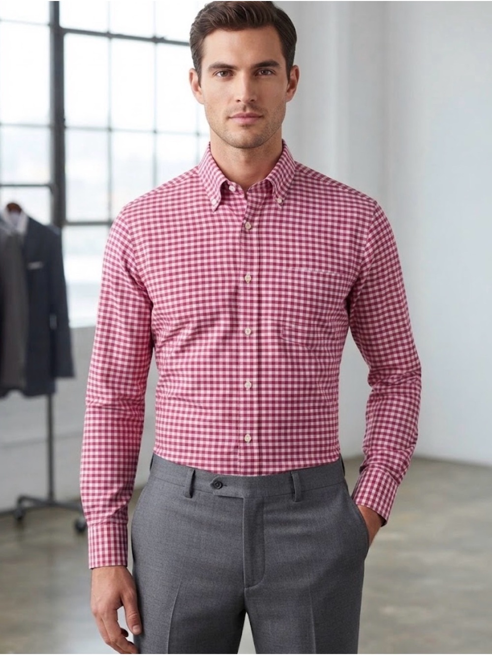 Button-Down Gingham Dress Shirt - Made in Italy